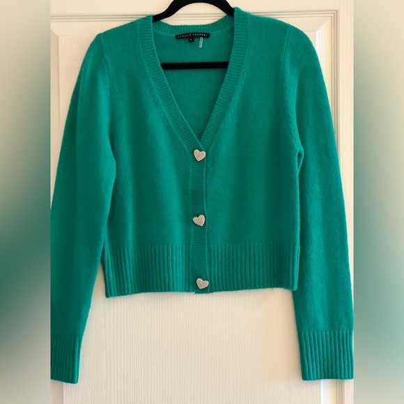 English Factory Sweaters - English Factory - Large - Kelly Green Cardigan - Pearl Heart button detail